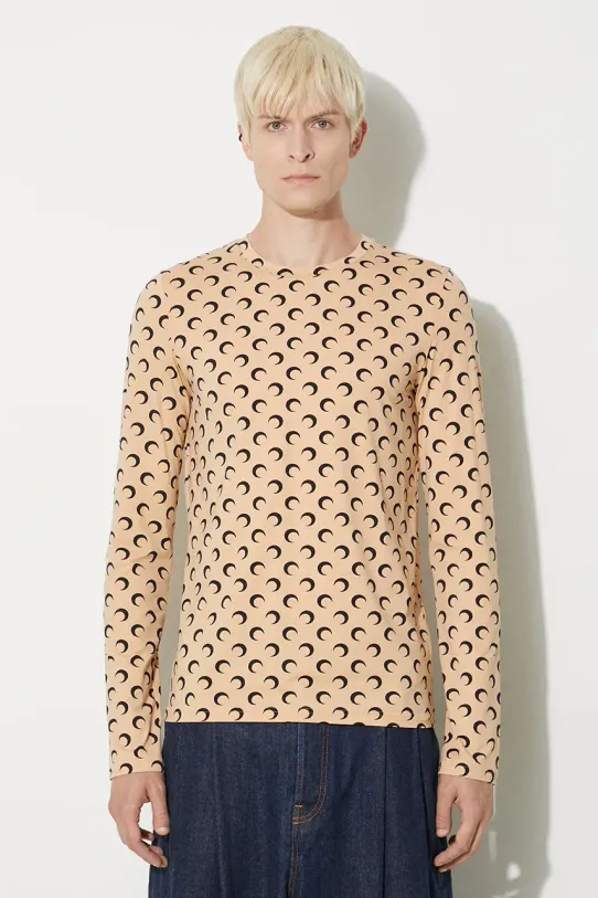 Marine Serre t-shirt Recycled Moon Jersey Second Skin Regular Top all-over print beige MTO116A.CJER0001