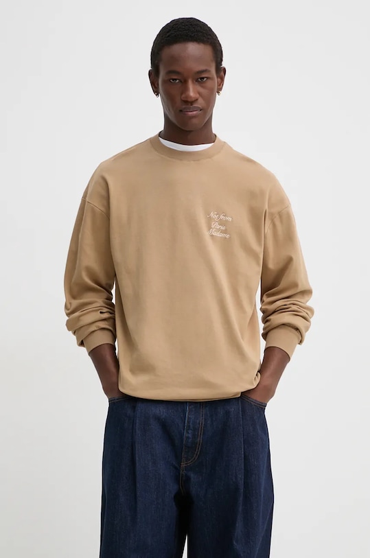 Bavlněné tričko s dlouhým rukávem Drôle de Monsieur Le T-Shirt Slogan ML kulatý béžová E.TS220.CO002.IBN