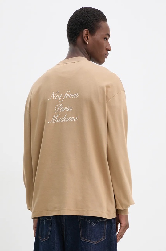 Bavlněné tričko s dlouhým rukávem Drôle de Monsieur Le T-Shirt Slogan ML E.TS220.CO002.IBN béžová AW24