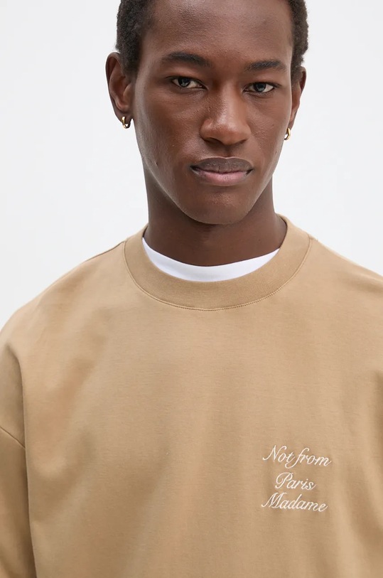Bavlněné tričko s dlouhým rukávem Drôle de Monsieur Le T-Shirt Slogan ML béžová E.TS220.CO002.IBN