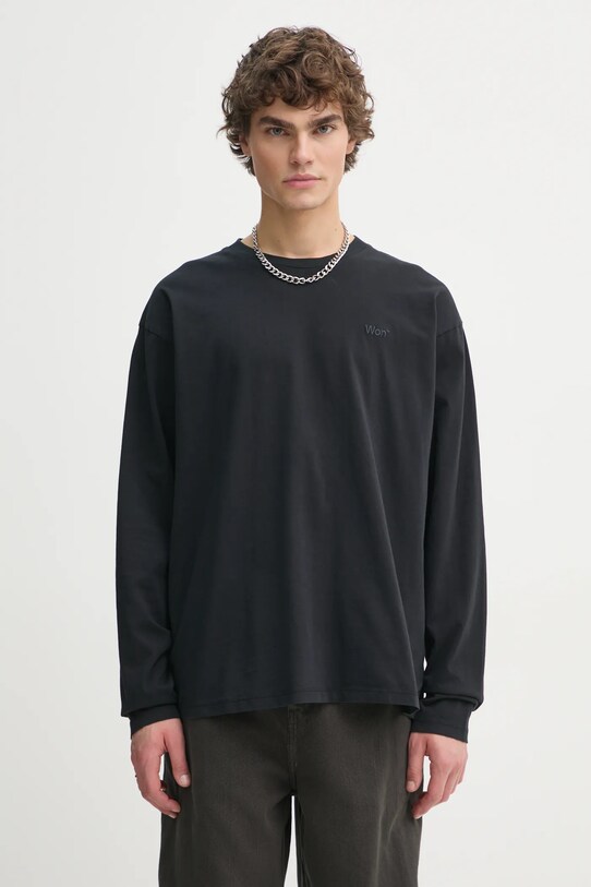 Won Hundred longsleeve din bumbac uni negru 3301.12063