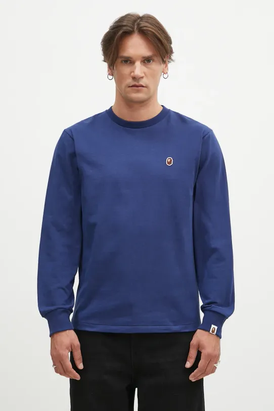 A Bathing Ape cotton longsleeve top One Point Longsleeve regular navy 1K80111017