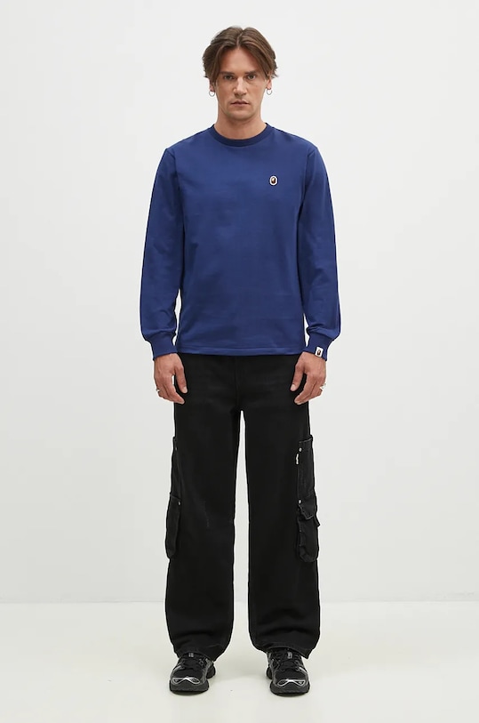 A Bathing Ape cotton longsleeve top One Point Longsleeve 1K80111017 navy