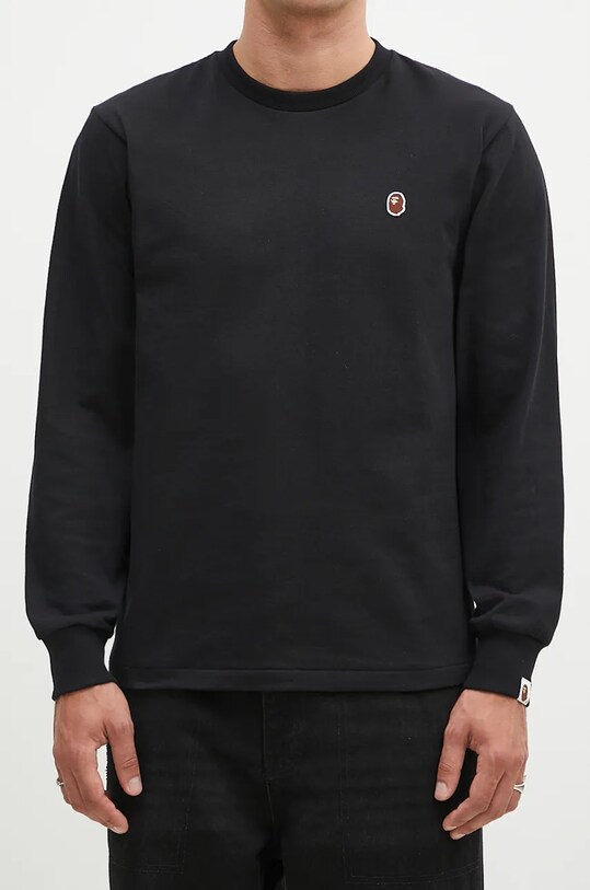 Бавовняний лонгслів A Bathing Ape One Point Longsleeve чорний 1K80111017