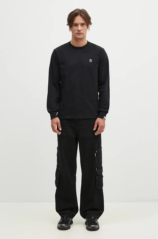 Бавовняний лонгслів A Bathing Ape One Point Longsleeve 1K80111017 чорний