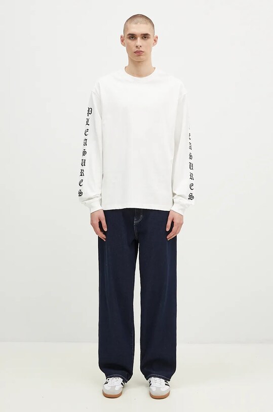 Bavlnené tričko s dlhým rukávom PLEASURES Oe Heavyweight Long Sleeve biela P24F045