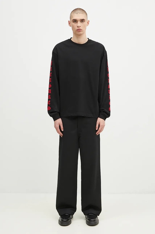 Pamučna majica dugih rukava PLEASURES Oe Heavyweight Long Sleeve P24F045 crna