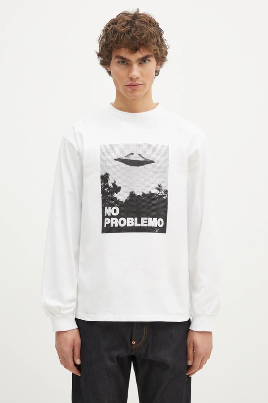 No Problemo top a maniche lunghe in cotone Visitors regolare bianco NP60024.02