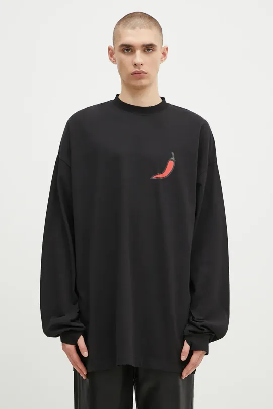 032C top a maniche lunghe in cotone ''Office Fruit'' Oversized Longsleeve rilassato nero F24.URC.0271.050