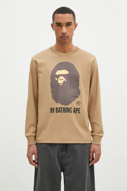 Bavlněné tričko s dlouhým rukávem A Bathing Ape By Bathing Ape Longsleeve regular béžová 1K80111015