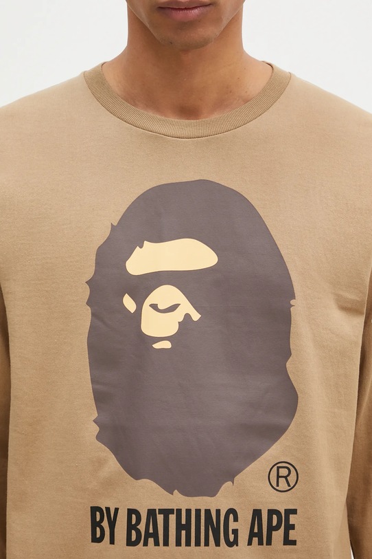 Bavlněné tričko s dlouhým rukávem A Bathing Ape By Bathing Ape Longsleeve béžová 1K80111015