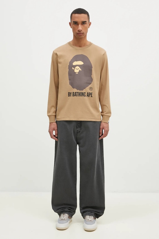 Bavlněné tričko s dlouhým rukávem A Bathing Ape By Bathing Ape Longsleeve 1K80111015 béžová