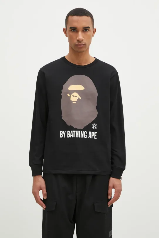 Хлопковый лонгслив A Bathing Ape By Bathing Ape Longsleeve печать чёрный 1K80111015