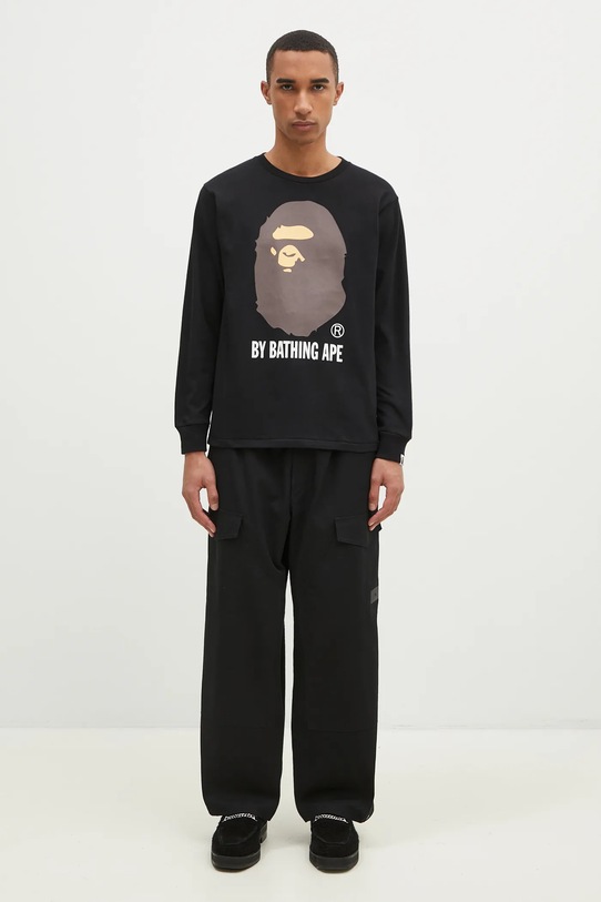 Хлопковый лонгслив A Bathing Ape By Bathing Ape Longsleeve 1K80111015 чёрный
