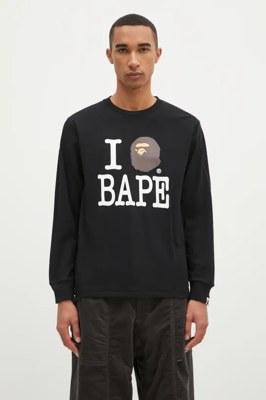 A Bathing Ape cotton longsleeve top I Love Bape Longsleeve regular black 1K80111022