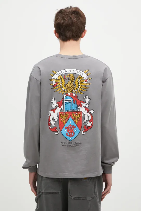 Bavlněné tričko s dlouhým rukávem NEIGHBORHOOD Tee Longsleeve-13 regular šedá 242PCNH.LT13