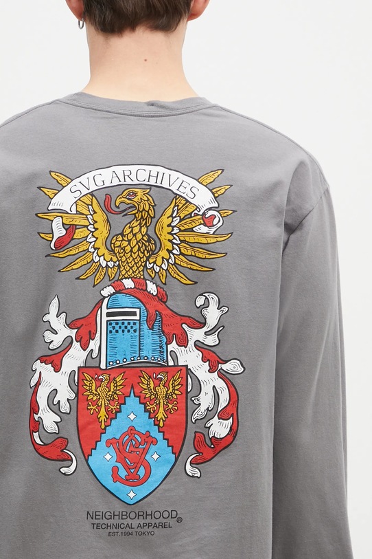 Bavlněné tričko s dlouhým rukávem NEIGHBORHOOD Tee Longsleeve-13 šedá 242PCNH.LT13