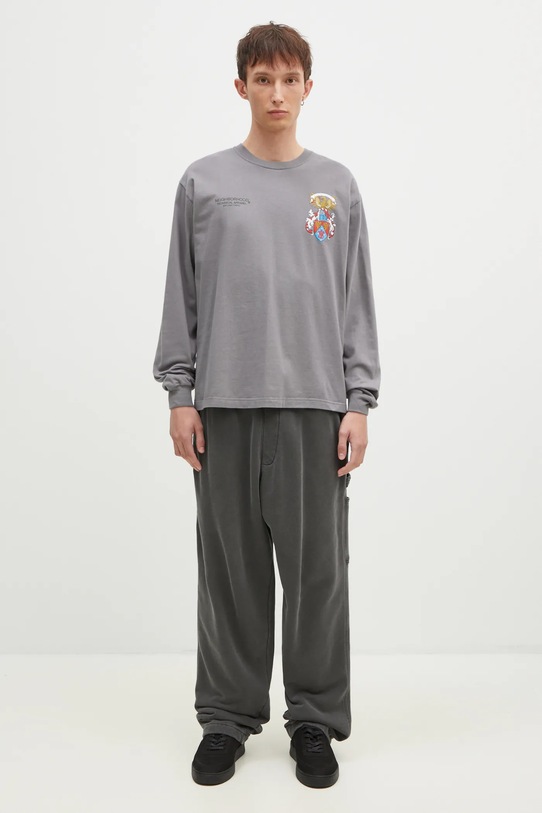 Bavlněné tričko s dlouhým rukávem NEIGHBORHOOD Tee Longsleeve-13 242PCNH.LT13 šedá