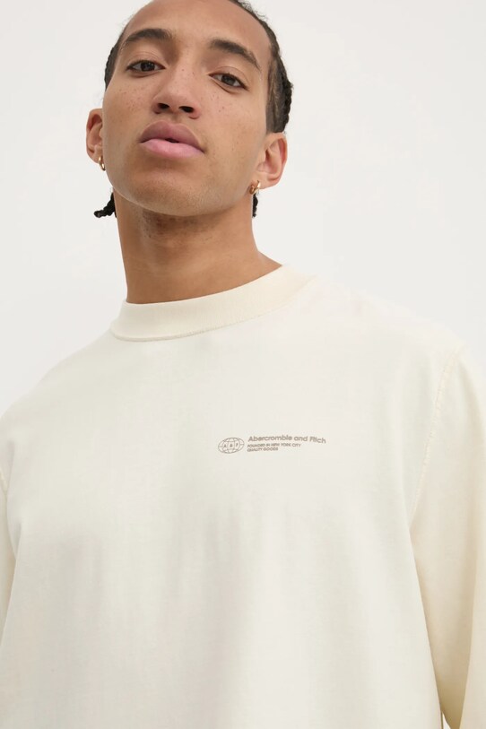 Abercrombie & Fitch longsleeve din bumbac bej KI123.4080.100