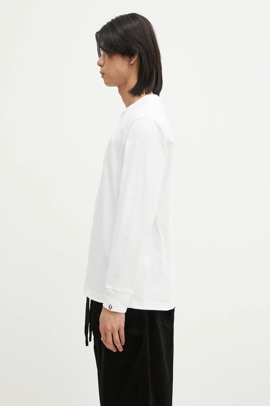 AAPE longsleeve din bumbac Moon Face Logo AAPLTM1540XXN alb AW24