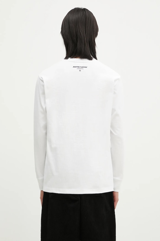 Îmbrăcăminte AAPE longsleeve din bumbac Moon Face Logo AAPLTM1540XXN alb
