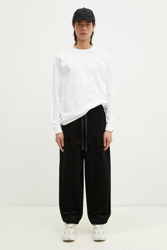 AAPE longsleeve din bumbac Moon Face Logo AAPLTM1540XXN alb