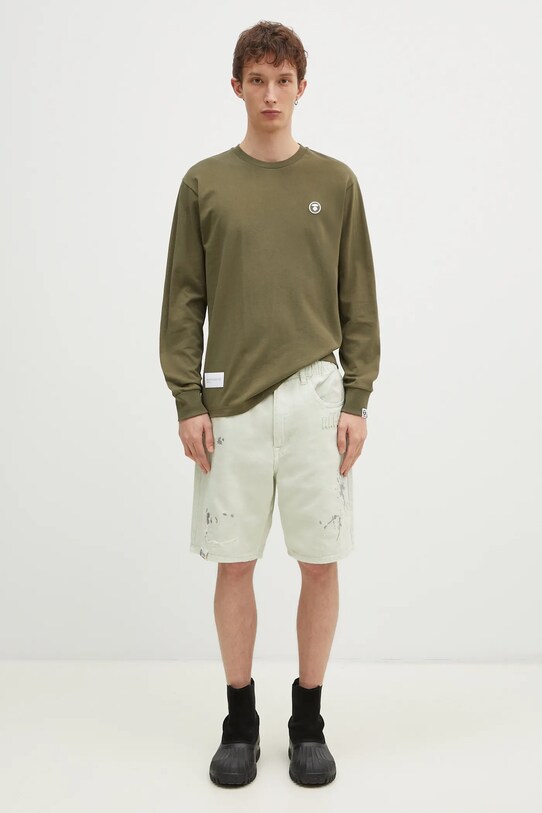 Хлопковый лонгслив AAPE Moon Face Logo AAPLTM1540XXN зелёный