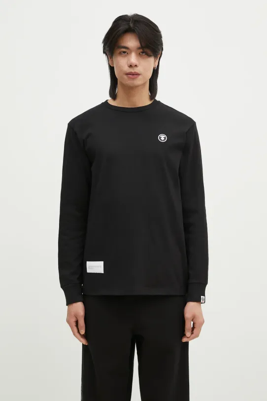 AAPE cotton longsleeve top Moon Face Logo regular black AAPLTM1540XXN