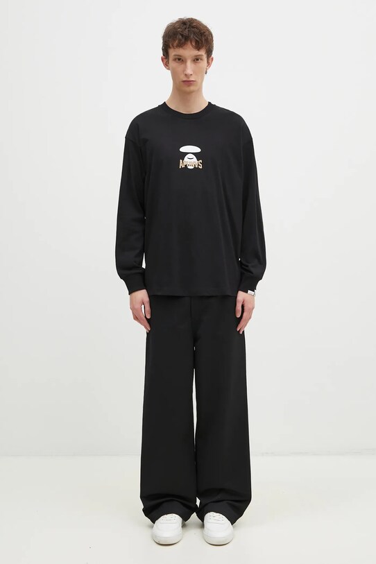 AAPE longsleeve din bumbac Basic Long AAPLTM1559XXN negru