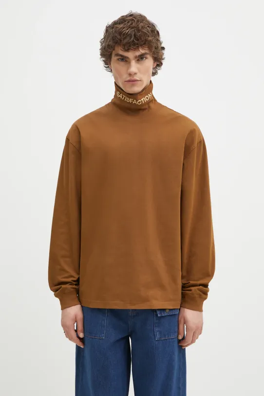 Bavlnené tričko s dlhým rukávom PLEASURES Satisfaction Turtleneck relaxed hnedá P24W026