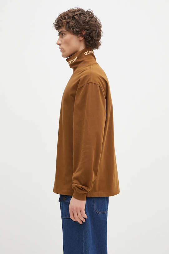 Bavlnené tričko s dlhým rukávom PLEASURES Satisfaction Turtleneck P24W026 hnedá AW24