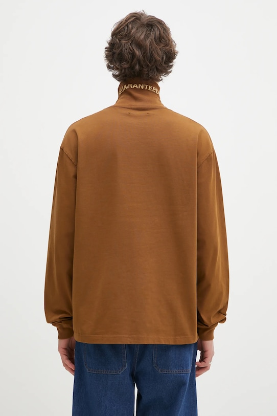 Oblečenie Bavlnené tričko s dlhým rukávom PLEASURES Satisfaction Turtleneck P24W026 hnedá