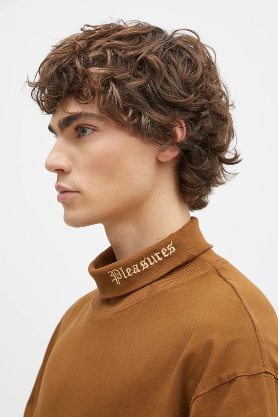 Bavlnené tričko s dlhým rukávom PLEASURES Satisfaction Turtleneck hnedá P24W026
