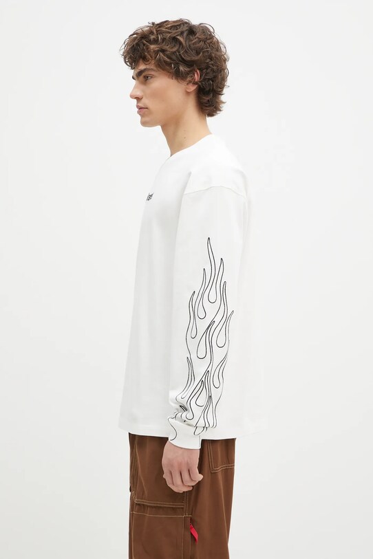 Памучна блуза с дълги ръкави PLEASURES Fiery Heavyweight Longsleeve P24W027 бял AW24