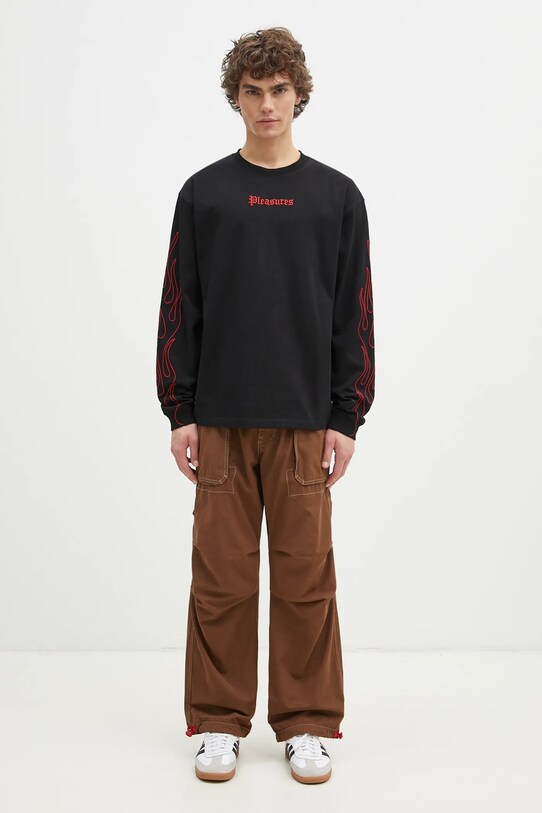 Хлопковый лонгслив PLEASURES Fiery Heavyweight Longsleeve P24W027 чёрный