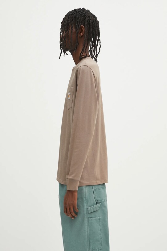 Carhartt WIP longsleeve din bumbac L/S Pocket T-Shirt I030437.1YJXX maro SS25