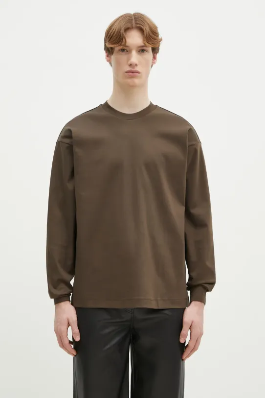 Bavlněné tričko s dlouhým rukávem Pangaia relaxed hnědá 10002276