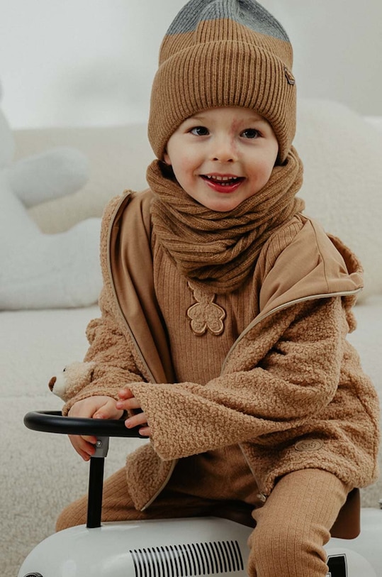 Jamiks caciula din lana pentru copii DIETER cu modele maro DIETER.NAK.gl.JZH140