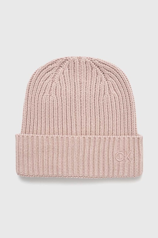 Čepice z vlněné směsi Calvin Klein s příměsí vlny růžová K60K612033
