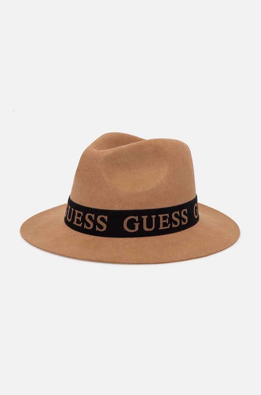 Vuneni šešir Guess FEDORA natpis bež AW5162.WOL03