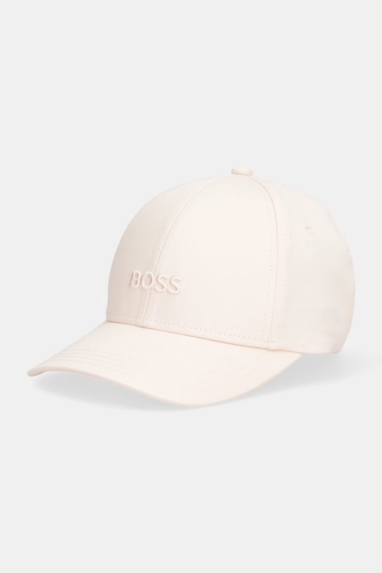 BOSS czapka z daszkiem bawełniana aplikacja beżowy 50519889