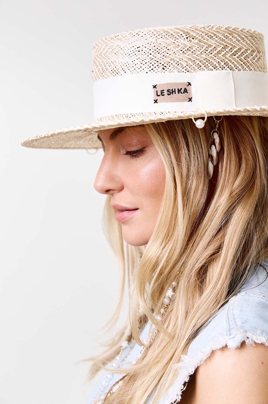 LE SH KA headwear cappello Double Chain Pearl Canotier DCPearlCanotier beige AW24
