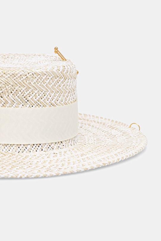 Akcesoria LE SH KA headwear kapelusz słomkowy damski Double Chain Pearl Canotier DCPearlCanotier beżowy