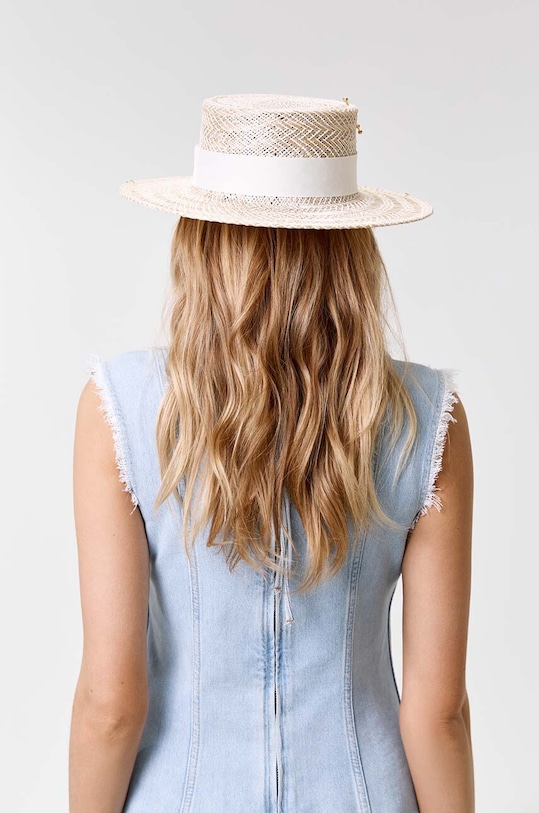 LE SH KA headwear kapelusz słomkowy damski Double Chain Pearl Canotier DCPearlCanotier