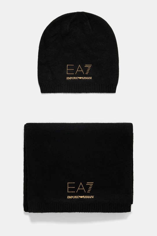 EA7 Emporio Armani caciula si esarfa din amestec de lana imprimeu negru 4F200.282000.00020