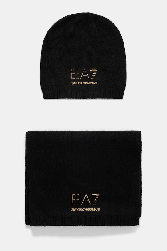 EA7 Emporio Armani caciula si esarfa din amestec de lana imprimeu negru 4F200.282000.00020