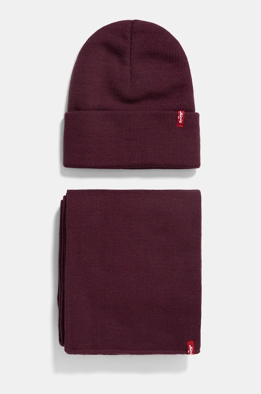 Шапка и шал Levi's средно дебел бордо 000JT.0001