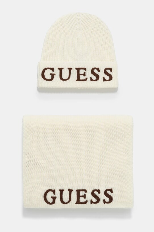 Guess palarie si esarfa imprimeu bej GFBOXW.P4402