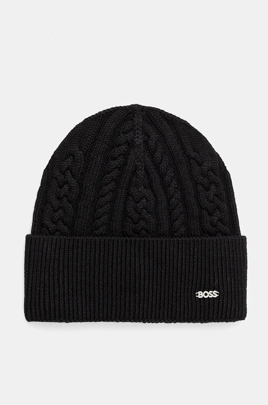 BOSS czapka wełniana wełna czarny 50524289