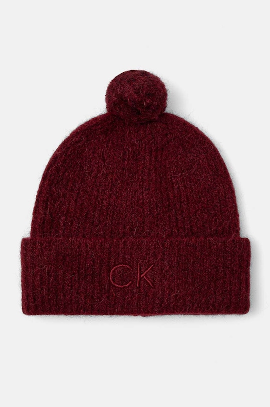 Вълнена шапка Calvin Klein вълна бордо K60K612586